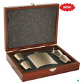 6 Oz. Stainless Steel Flask Set w/ Rosewood Finish Box